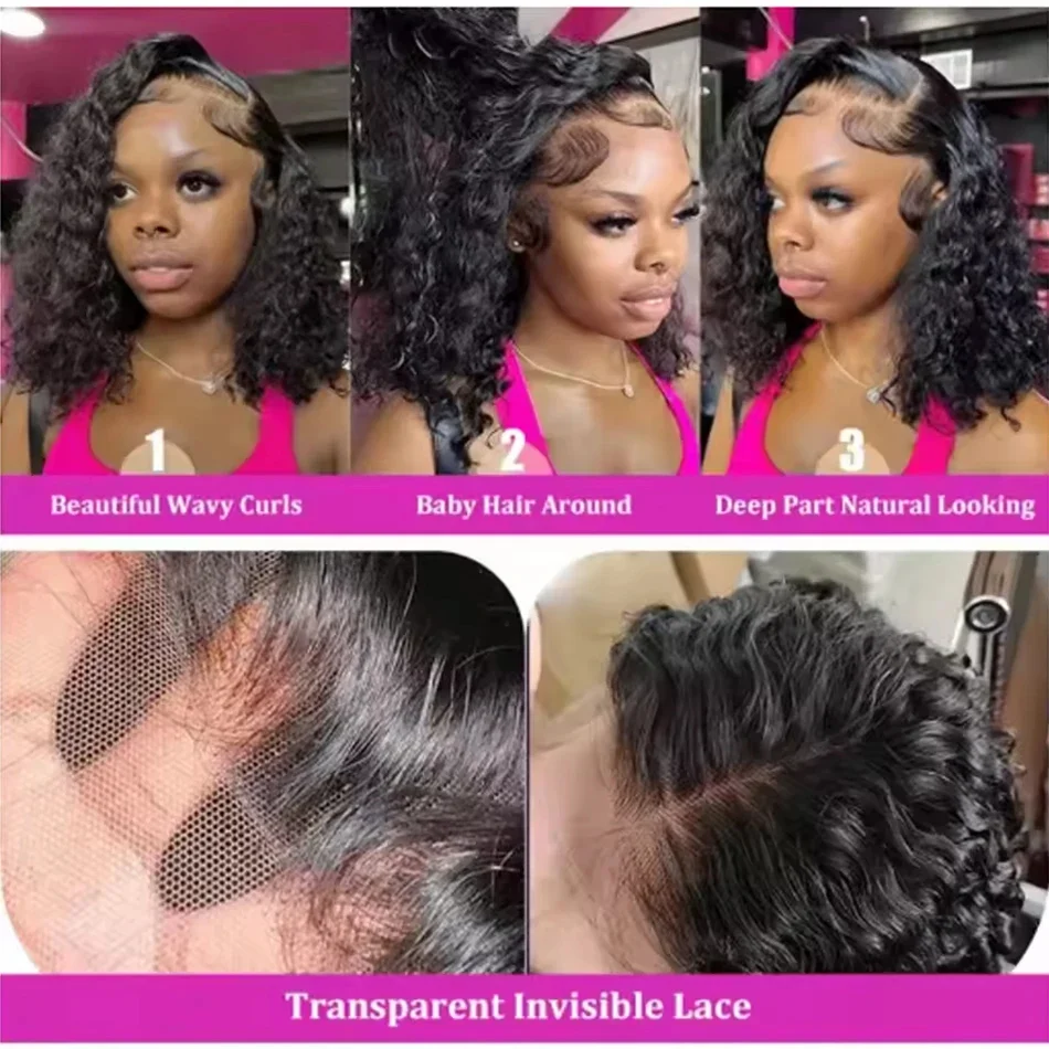 Pixie cut short curly bob deep water wave wigs 100% human hair (6)