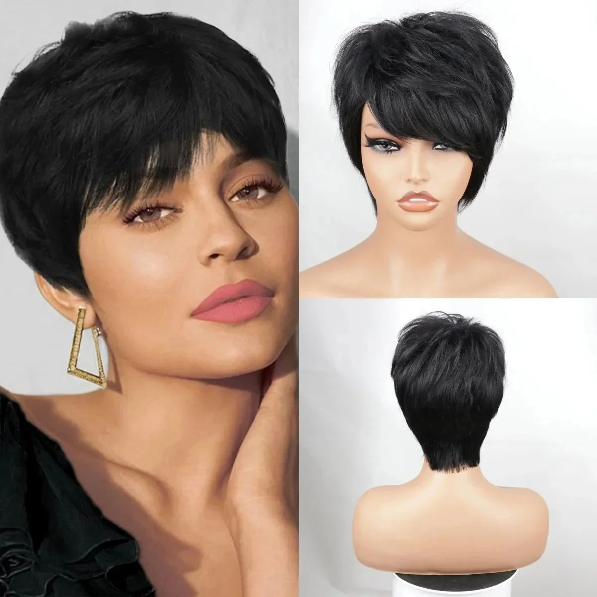 Short straight bob wig pixie cut wig human hair (3)