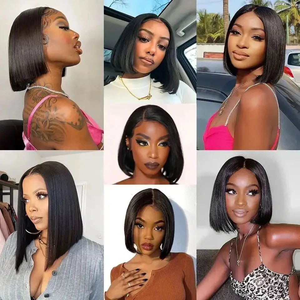 Straight short bob wig 13x4 lace front wigs human hair full lace frontal (3)