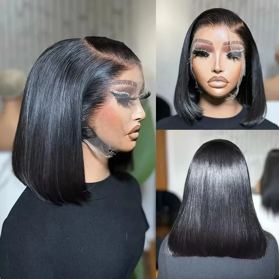 Straight short bob wig 13x4 lace front wigs human hair full lace frontal (6)