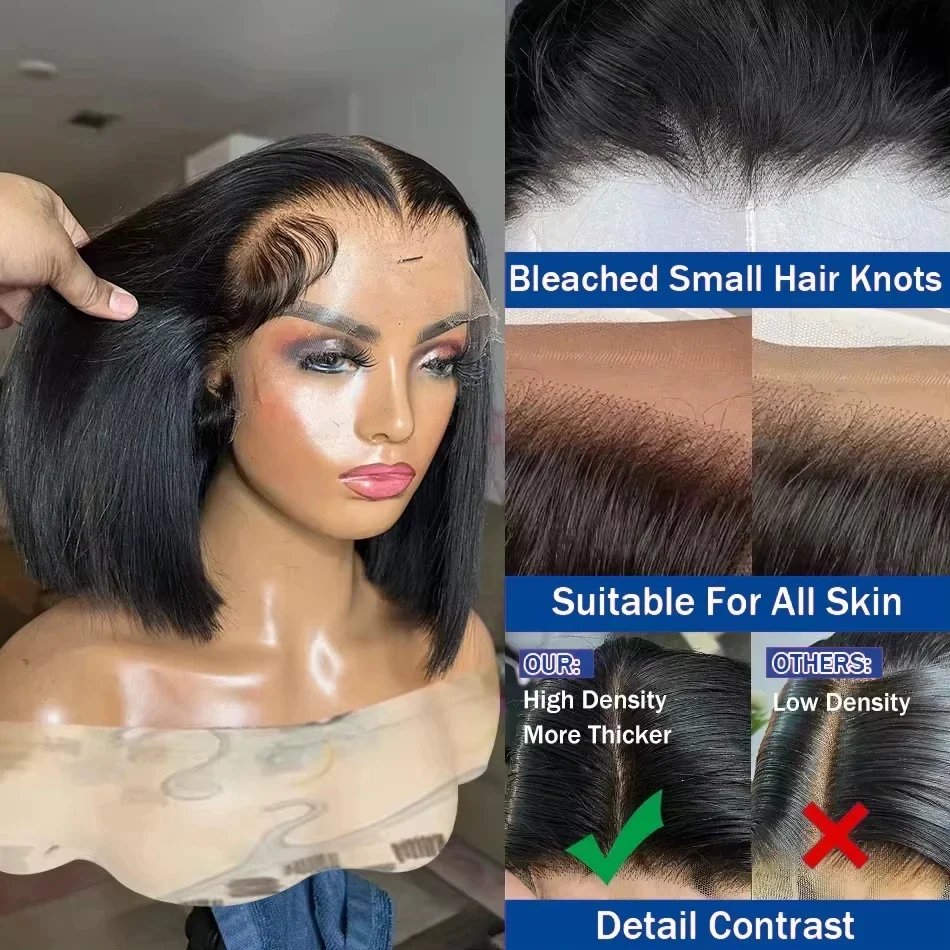 Straight short bob wig 13x4 lace front wigs human hair full lace frontal (7)