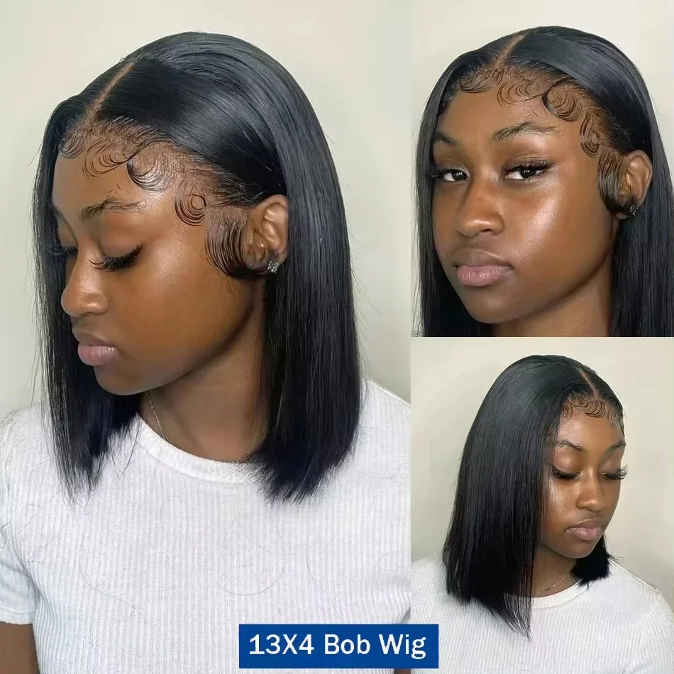 Straight short bob wig 13x4 lace front wigs human hair full lace frontal (9)