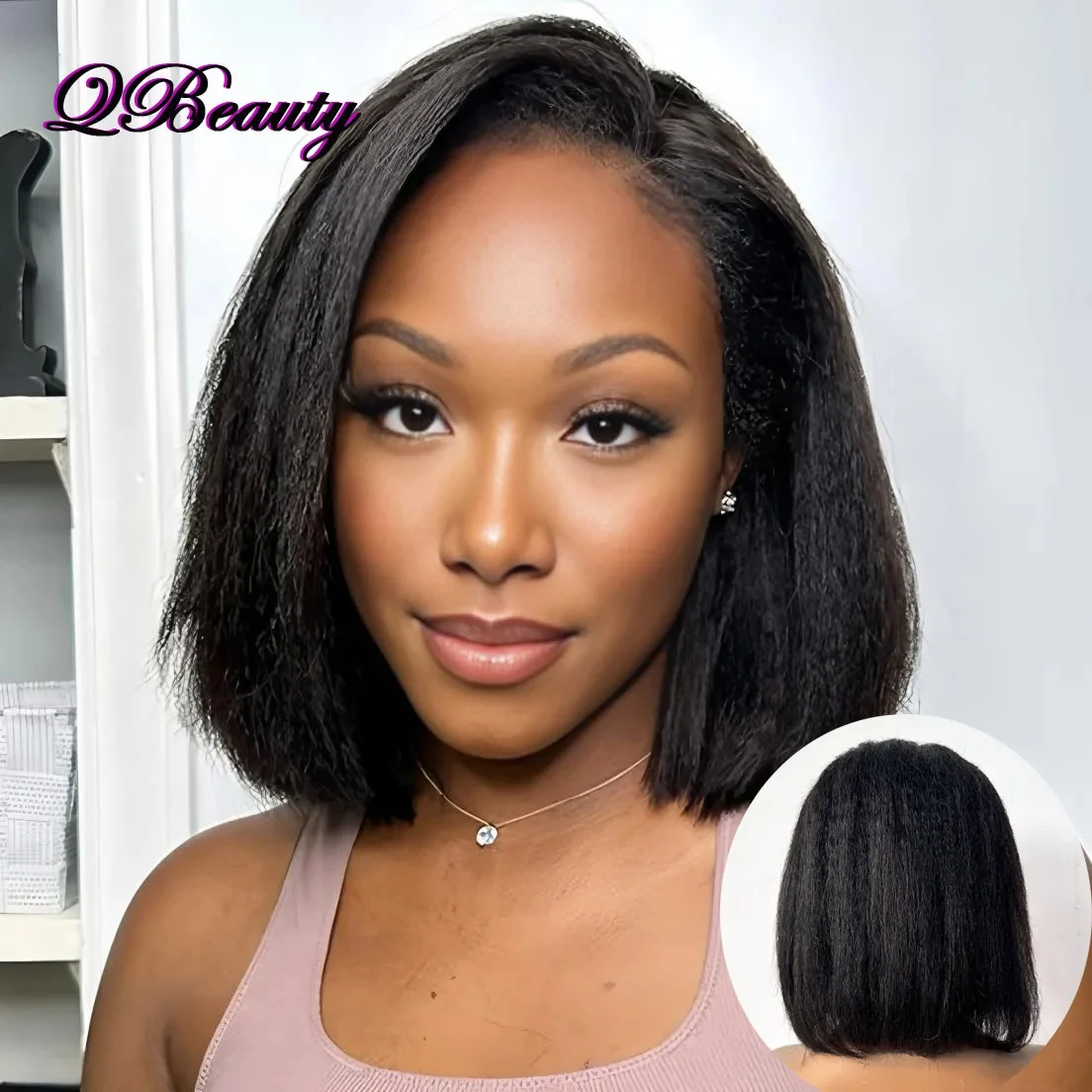 Yaki straight bob lace wig 10 inch burmese human hair kinky straight (1)