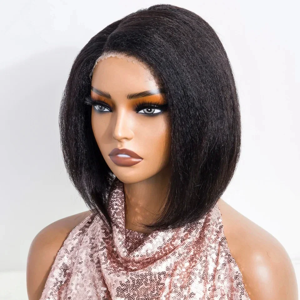 Short kinky straight bob c lace wig real human hair lace wig (5)