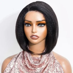 Short kinky straight bob c lace wig real human hair lace wig (8)