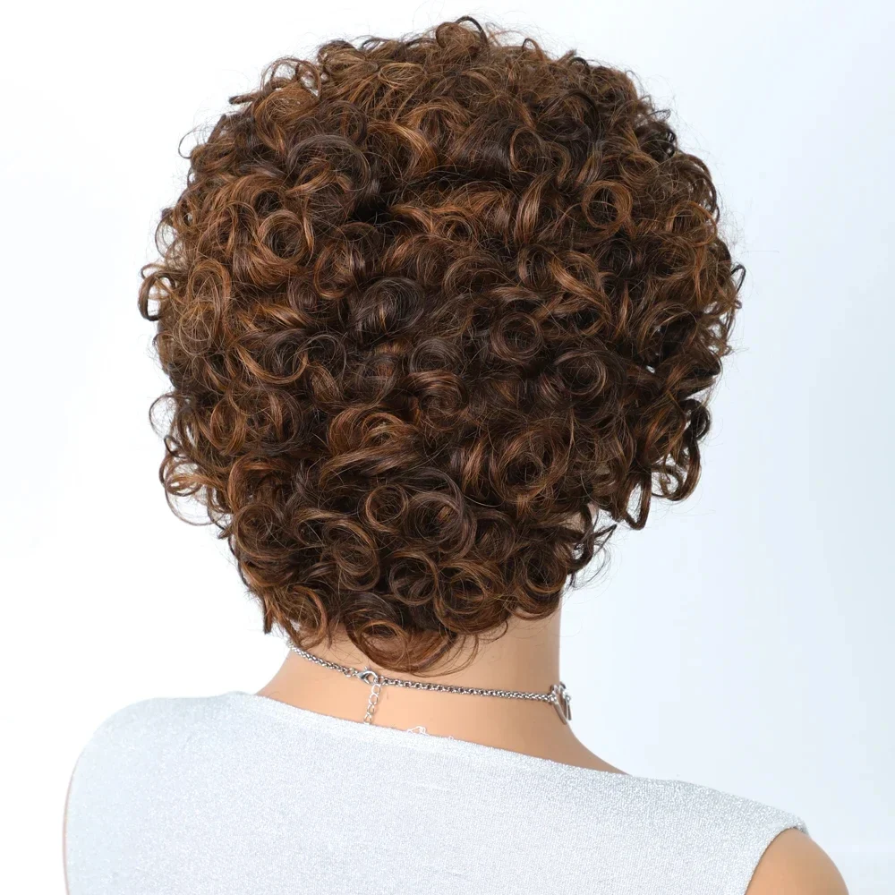 Short pixie afro kinky curly wigs for black women glueless natural brown bob wig with ba (18)