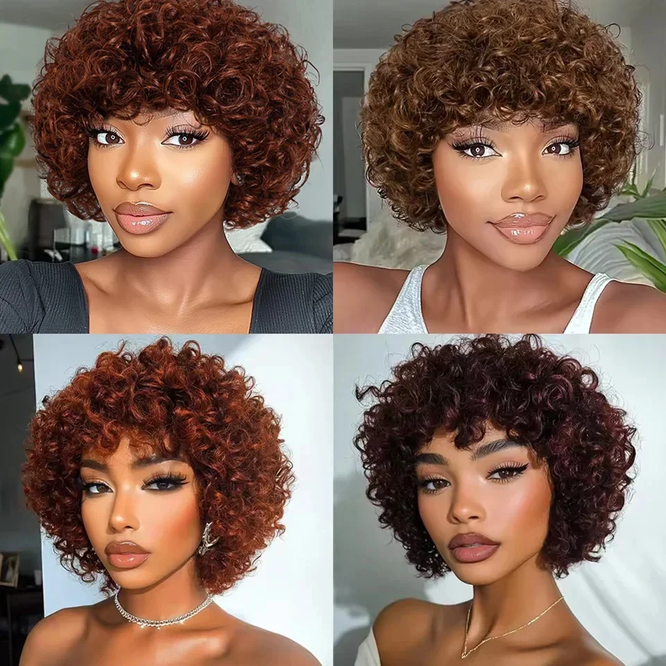 Short pixie afro kinky curly wigs for black women glueless natural brown bob wig with ba (19)