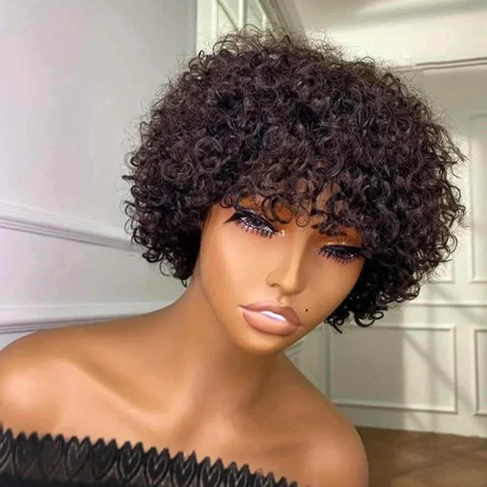 Short pixie afro kinky curly wigs for black women glueless natural brown bob wig with ba (22)
