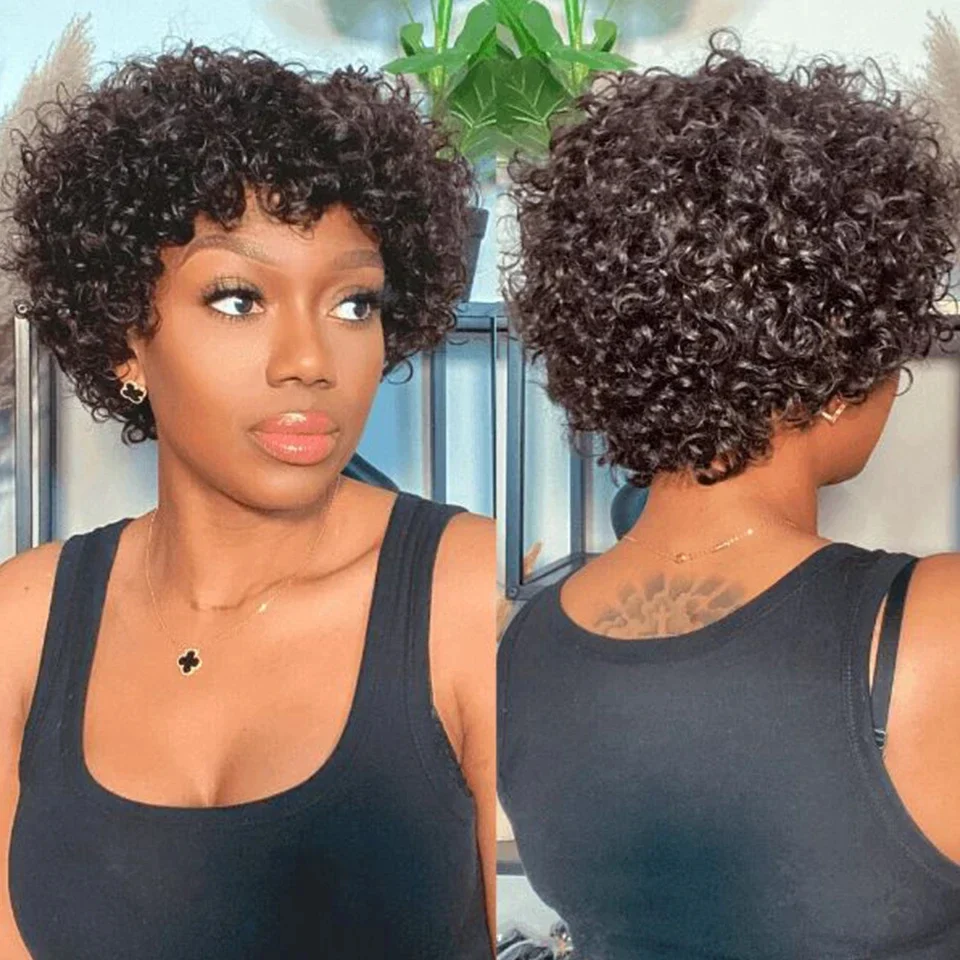 Short pixie afro kinky curly wigs for black women glueless natural brown bob wig with ba (24)