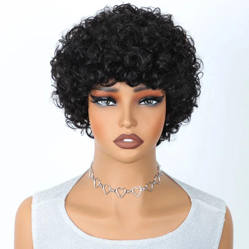 Short pixie afro kinky curly wigs for black women glueless natural brown bob wig with ba (26)