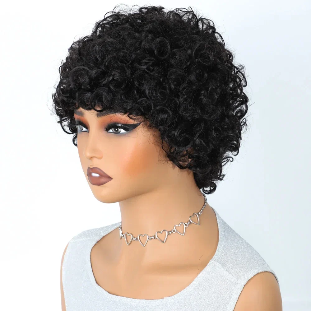 Short pixie afro kinky curly wigs for black women glueless natural brown bob wig with ba (29)