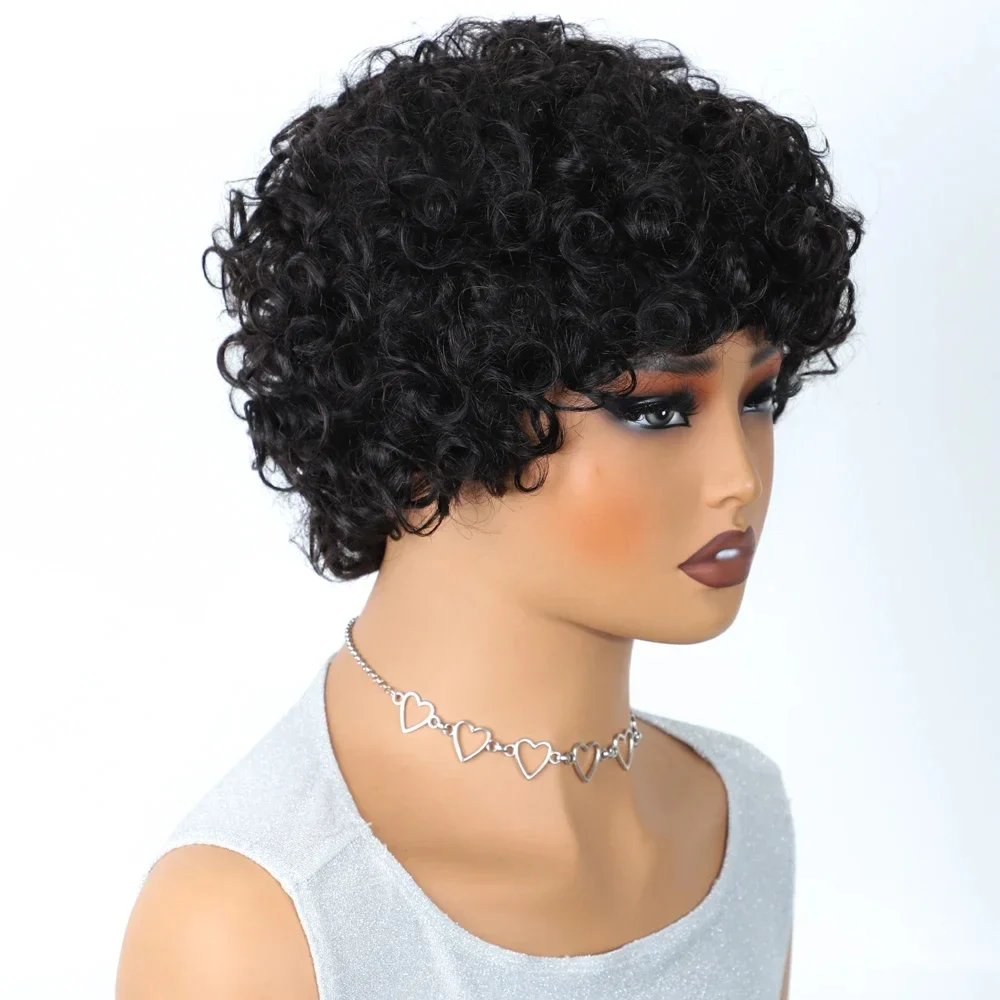 Short pixie afro kinky curly wigs for black women glueless natural brown bob wig with ba (30)