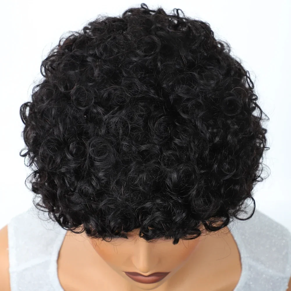 Short pixie afro kinky curly wigs for black women glueless natural brown bob wig with ba (33)