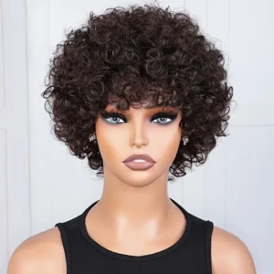 Short pixie afro kinky curly wigs for black women glueless natural brown bob wig with ba (39)
