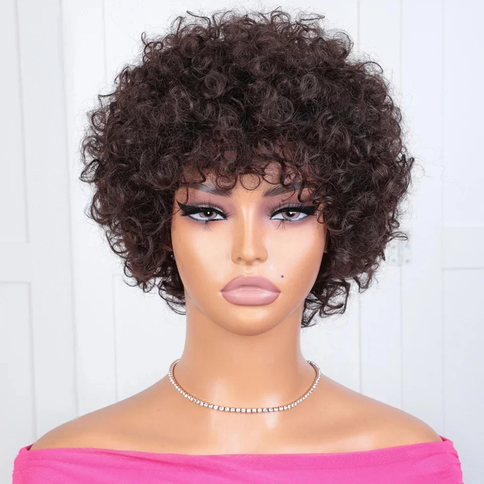 Short pixie afro kinky curly wigs for black women glueless natural brown bob wig with ba (40)