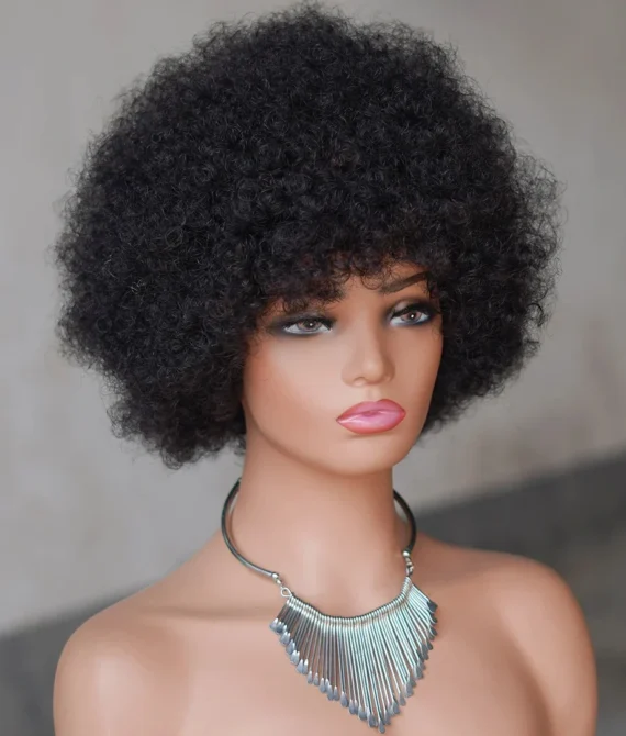 Afro Kinky Curly BOB Wig Natural Color Wig Human Hair Ready to Wear 250% Density Affordable